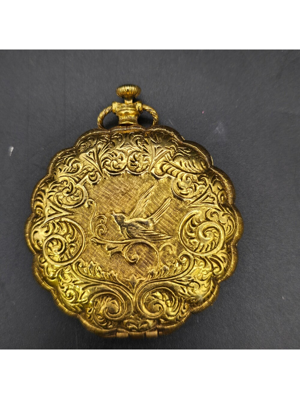 Vintage Max Factor Golden Lark Pocket Watch Compact Necklace Unused Makeup